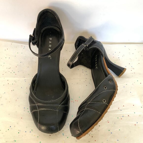 Parade VTG Y2K Black Leather Mary Jane d'Orsay Heels White Contrast Stitching 9 - Picture 6 of 16
